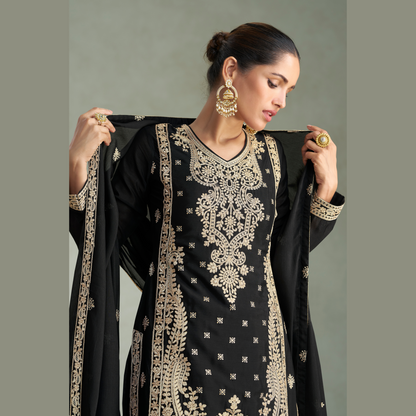 Zunaira Embroidered Straight-Cut Kurta with Palazzo and Dupatta
