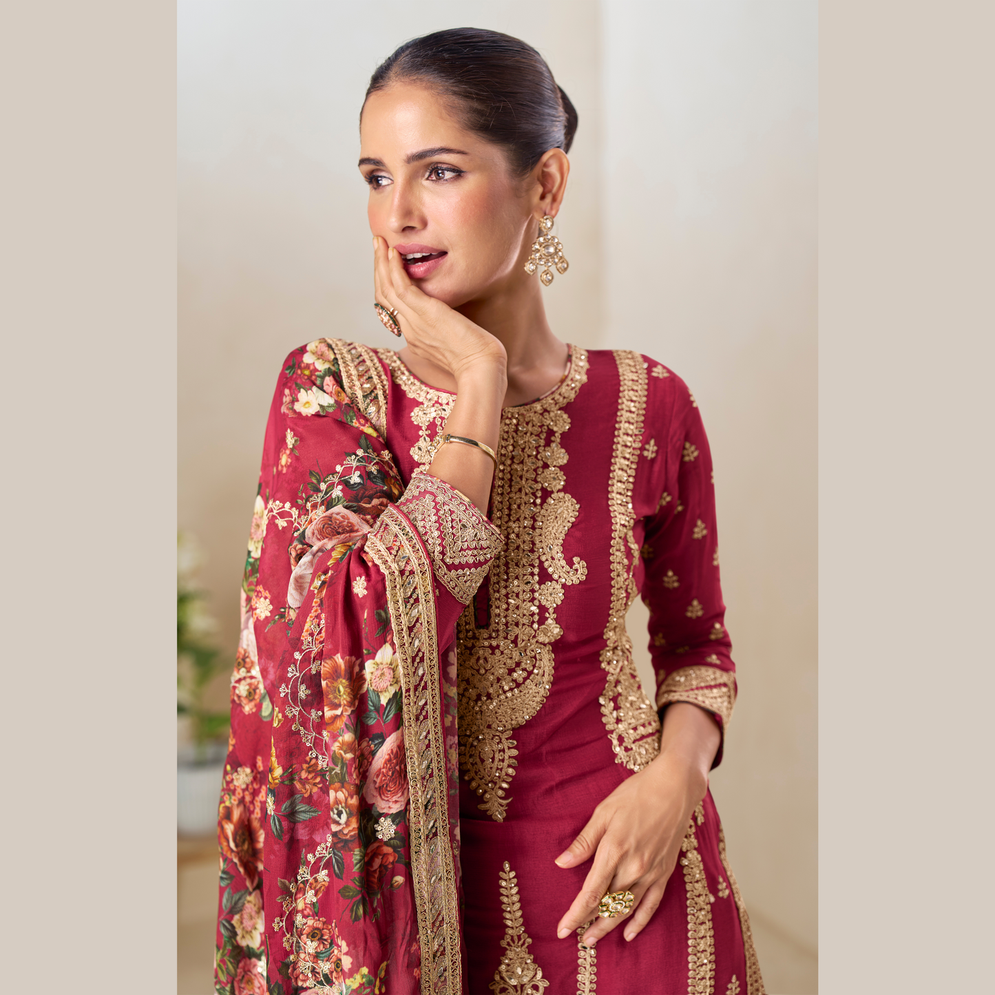 Aafreen Kurta with Floral Palazzo & Dupatta