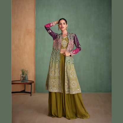 Embroidered Long Jacket-Style Kurti