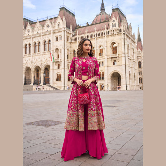 Fuchsia Royale Jacket Sharara Set