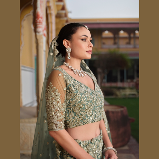 Designer Lahenga Choli Pistachio Glow