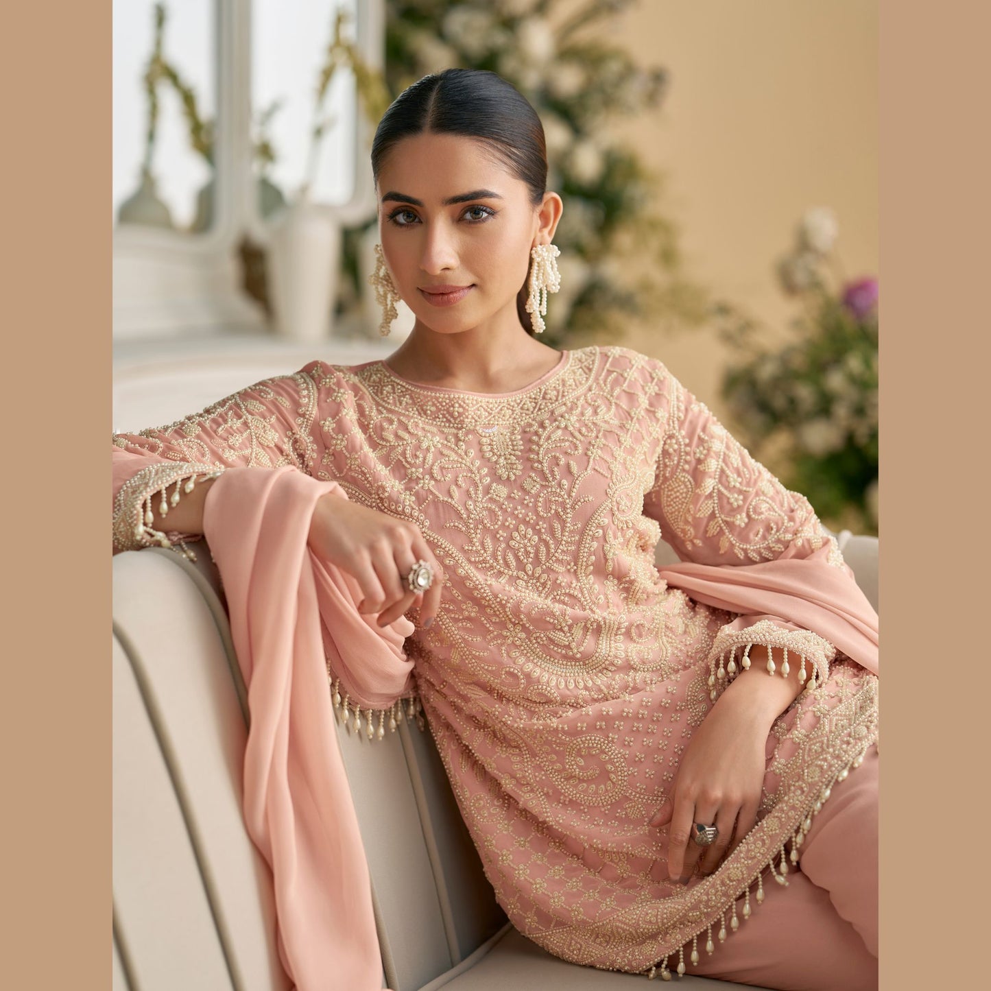 Zohira Blush Peach Kurta with Straight Pant Set