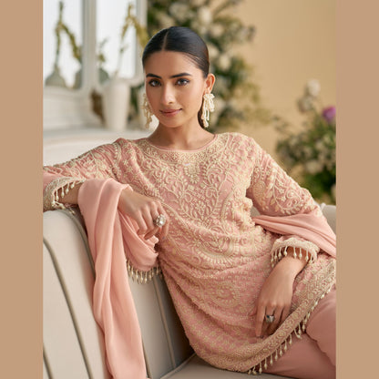 Zohira Blush Peach Kurta with Straight Pant Set
