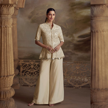 Nooraya Ivory Peplum Kurta with Palazzo Set