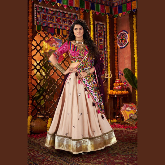 Ivory Royale Mirror-Work Navratri Lehenga Set