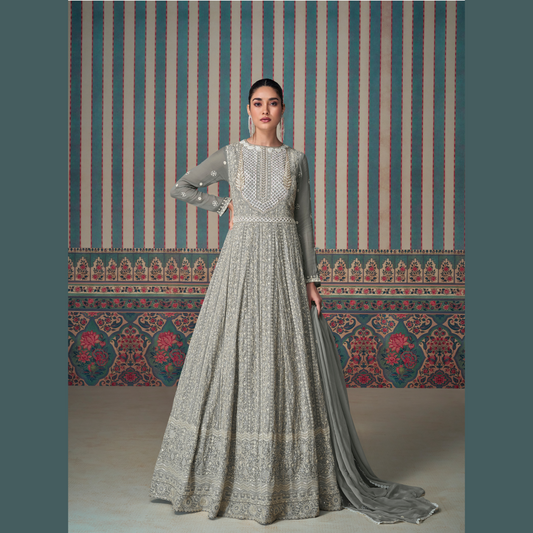 Exquisite Indo-Western Gown with Chikankari Embroidery