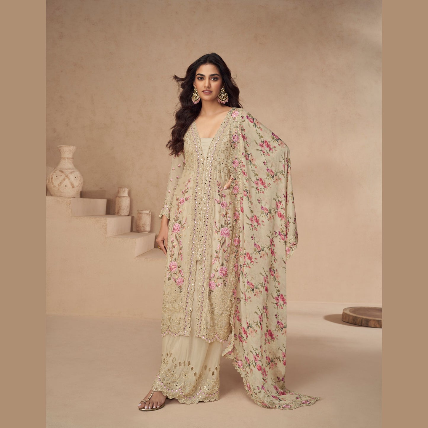 Noor-e-Gulab Kurta with Wide-Leg Palazzo and Dupatta