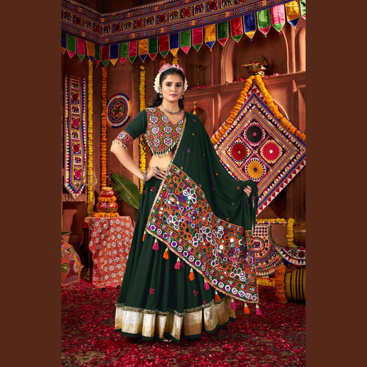 Emerald Aura Mirror-Work Navratri Lehenga Set