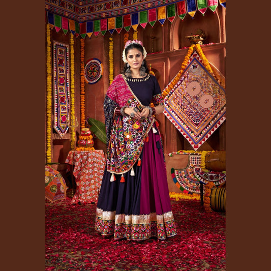 Midnight Bloom Magenta & Navy Navratri Lehenga Set