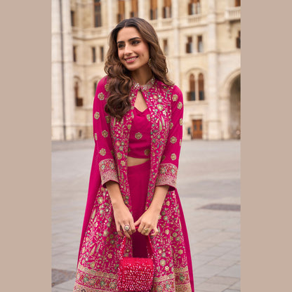 Fuchsia Royale Jacket Sharara Set