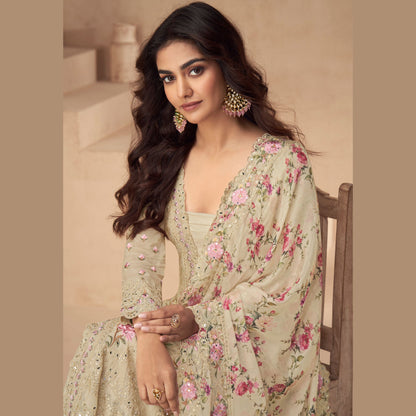 Noor-e-Gulab Kurta with Wide-Leg Palazzo and Dupatta