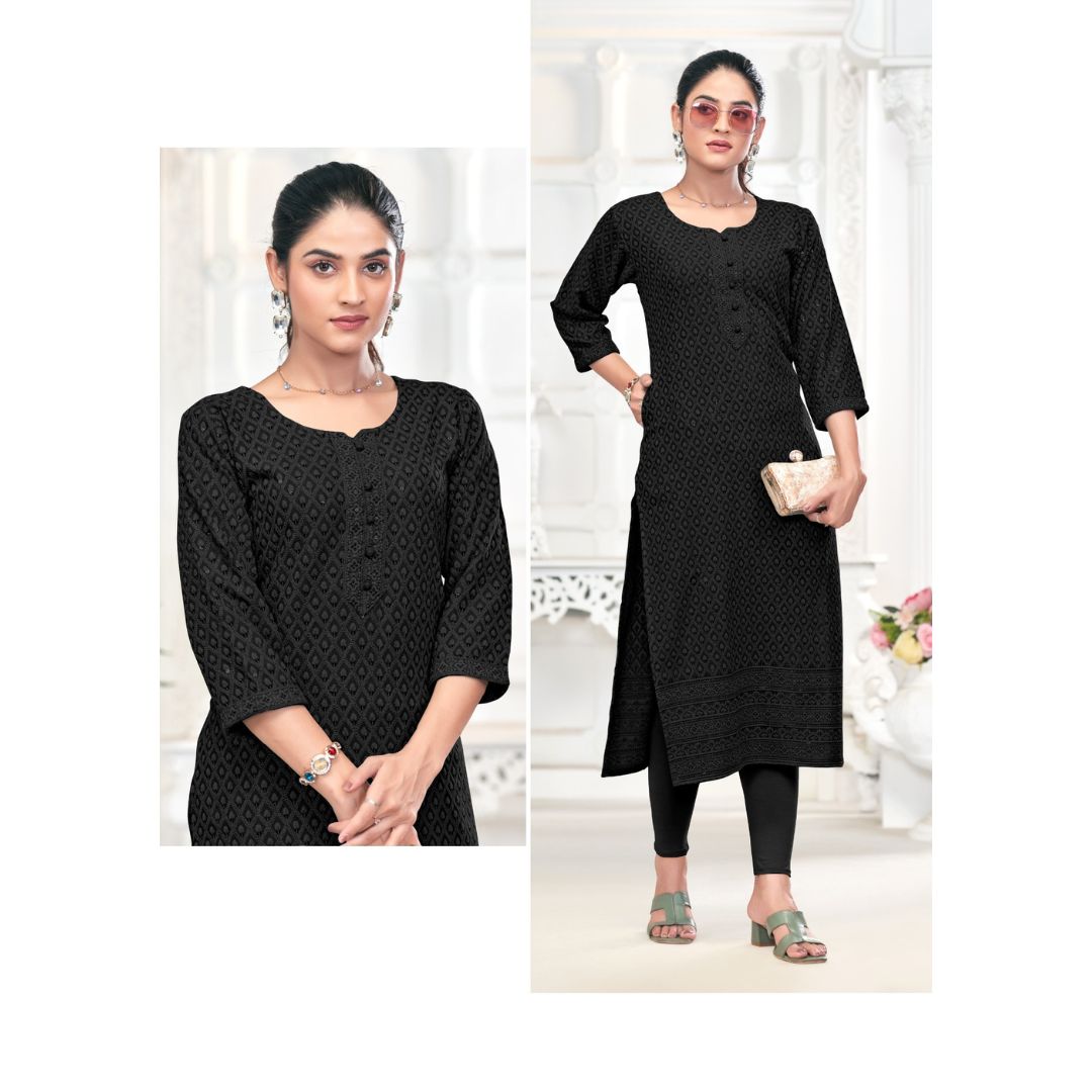 Aarzoo Chikankari Sequence Rayon Kurti Set