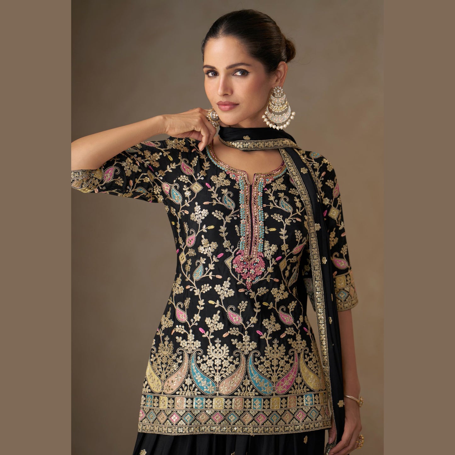 Naazira Midnight Noir Kurta with Flared Skirt Set