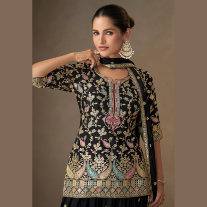 Naazira Midnight Noir Kurta with Flared Skirt Set