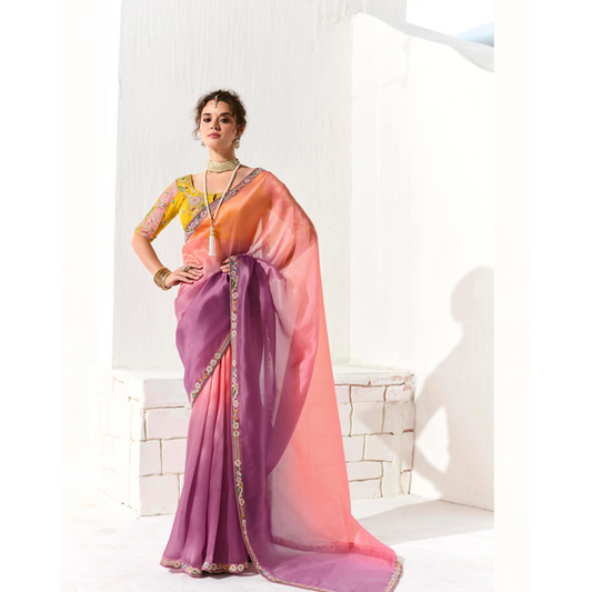 light purple Runway Organza Tissue Saree with Heavy Embroidered Border