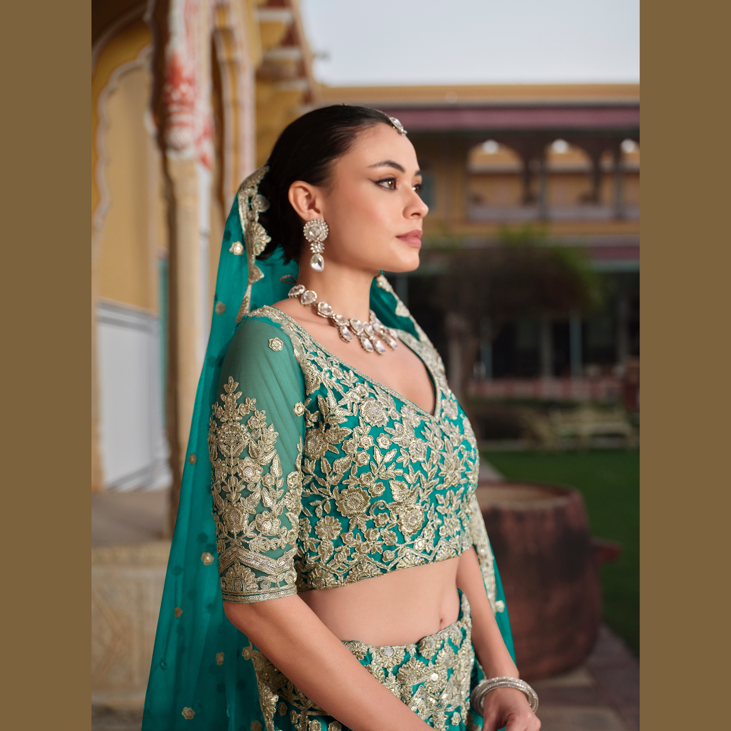 Designer Lahenga Choli Teal Majesty