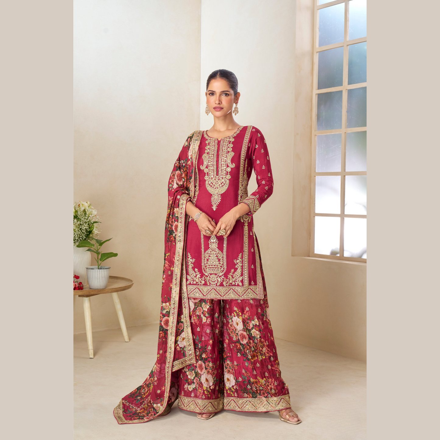 Aafreen Kurta with Floral Palazzo & Dupatta