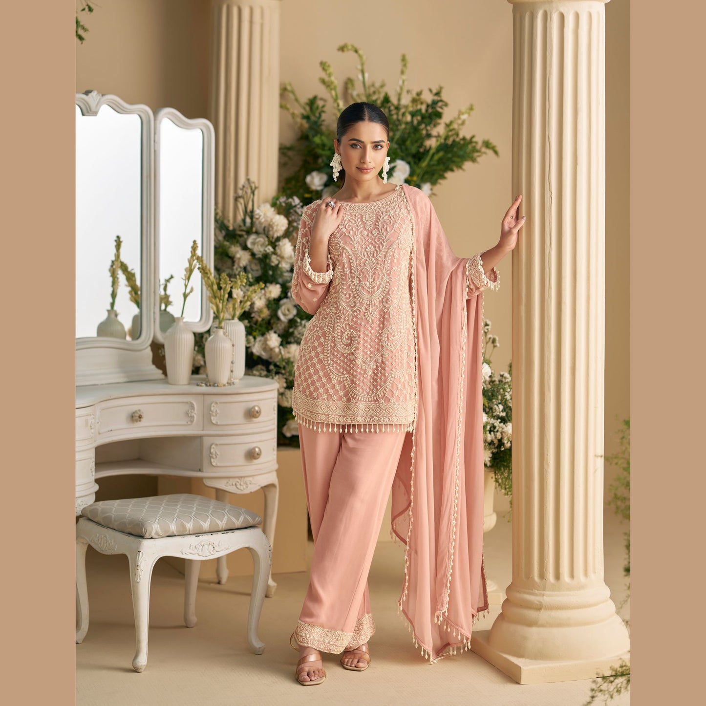 Zohira Blush Peach Kurta with Straight Pant Set