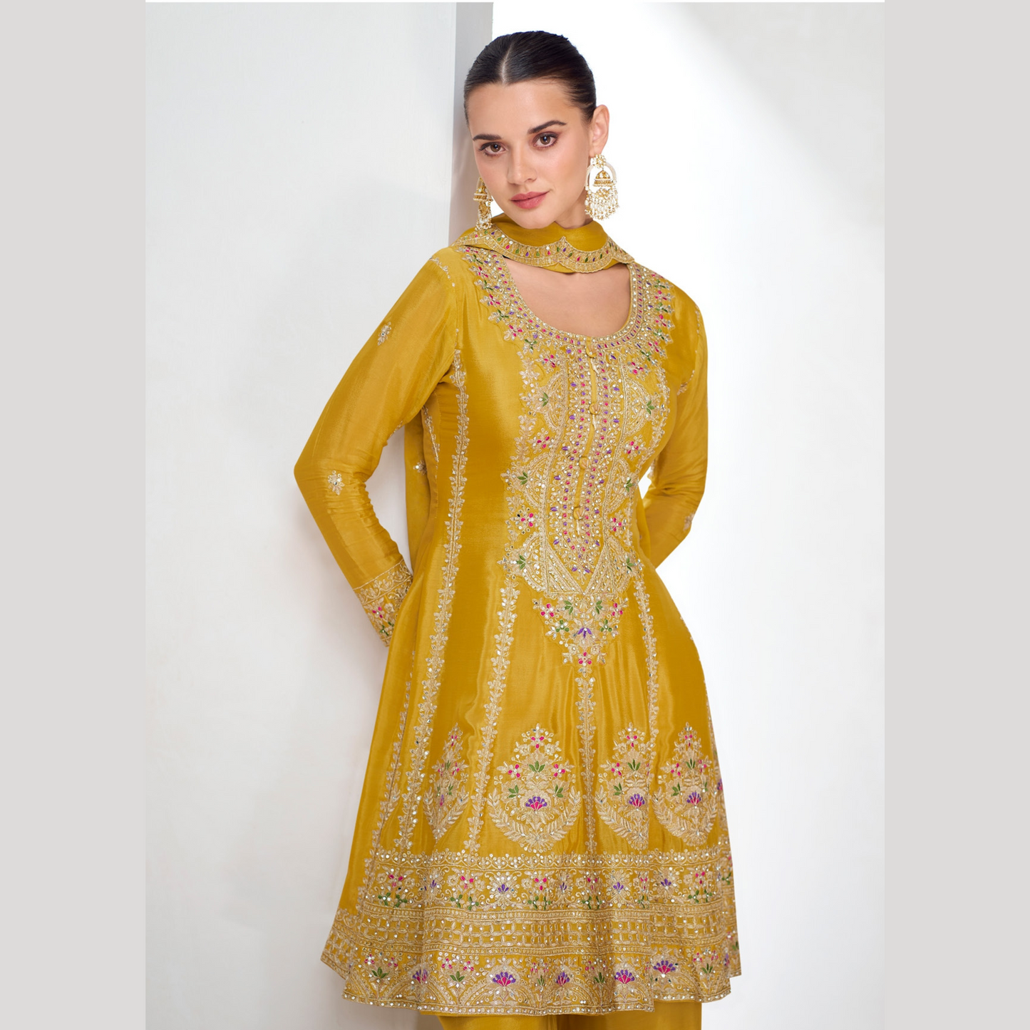 Silk Embroidered Palazzo Suit Set