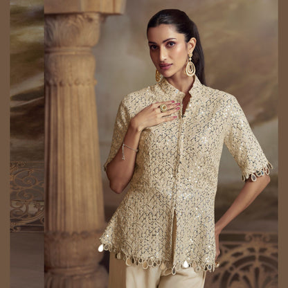 Nooraya Ivory Peplum Kurta with Palazzo Set