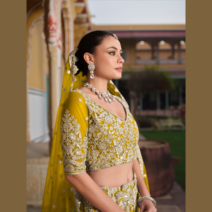 Designer Lahenga Choli Golden Mustard