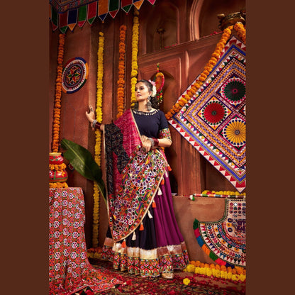 Midnight Bloom Magenta & Navy Navratri Lehenga Set