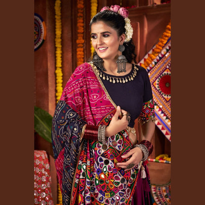 Midnight Bloom Magenta & Navy Navratri Lehenga Set