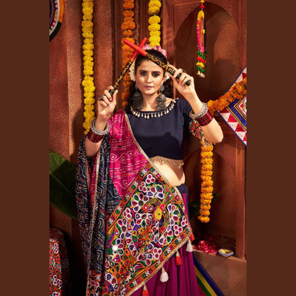 Midnight Bloom Magenta & Navy Navratri Lehenga Set