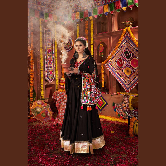 Ebony Gold Royal Black Navratri Lehenga Set