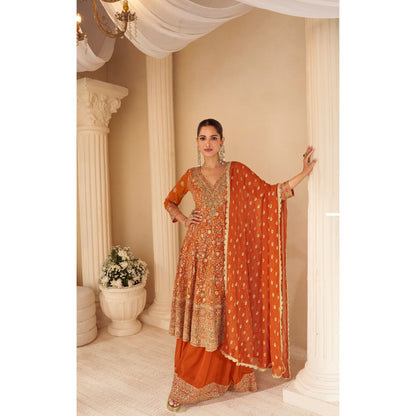 Aabroo Teal Ombre Glow Sharara Suit