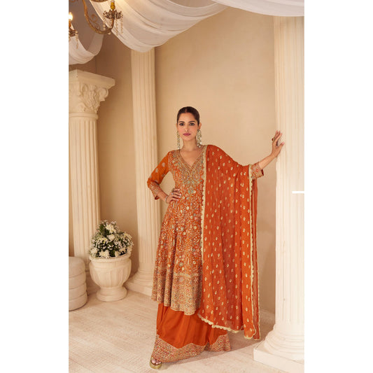 Aabroo Teal Ombre Glow Sharara Suit