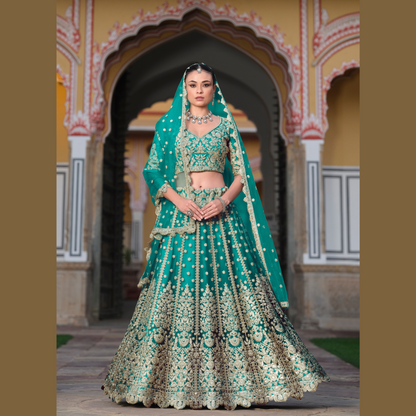 Designer Lahenga Choli Teal Majesty