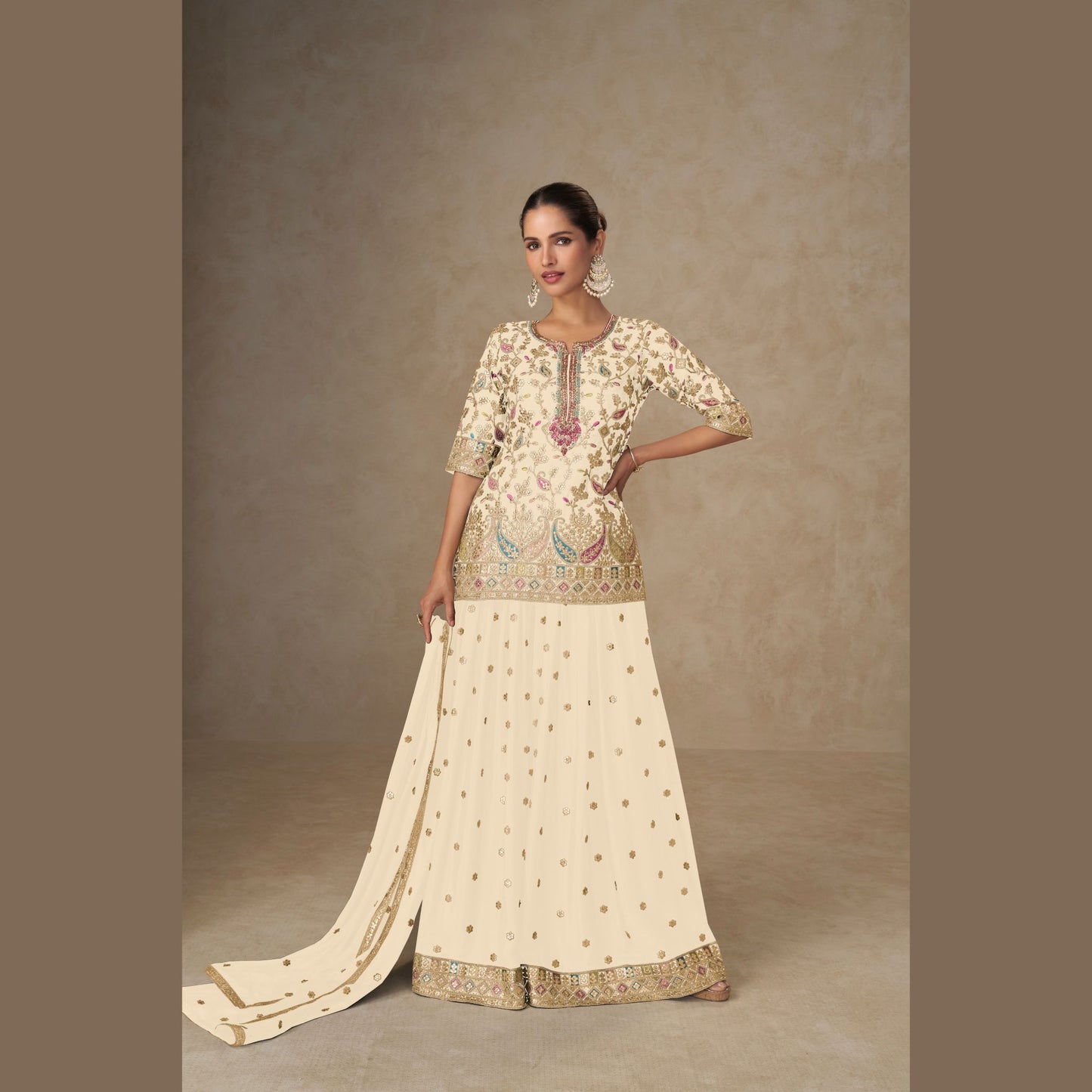 Aafreen Ivory Grace Kurta & Flared Skirt Ensemble