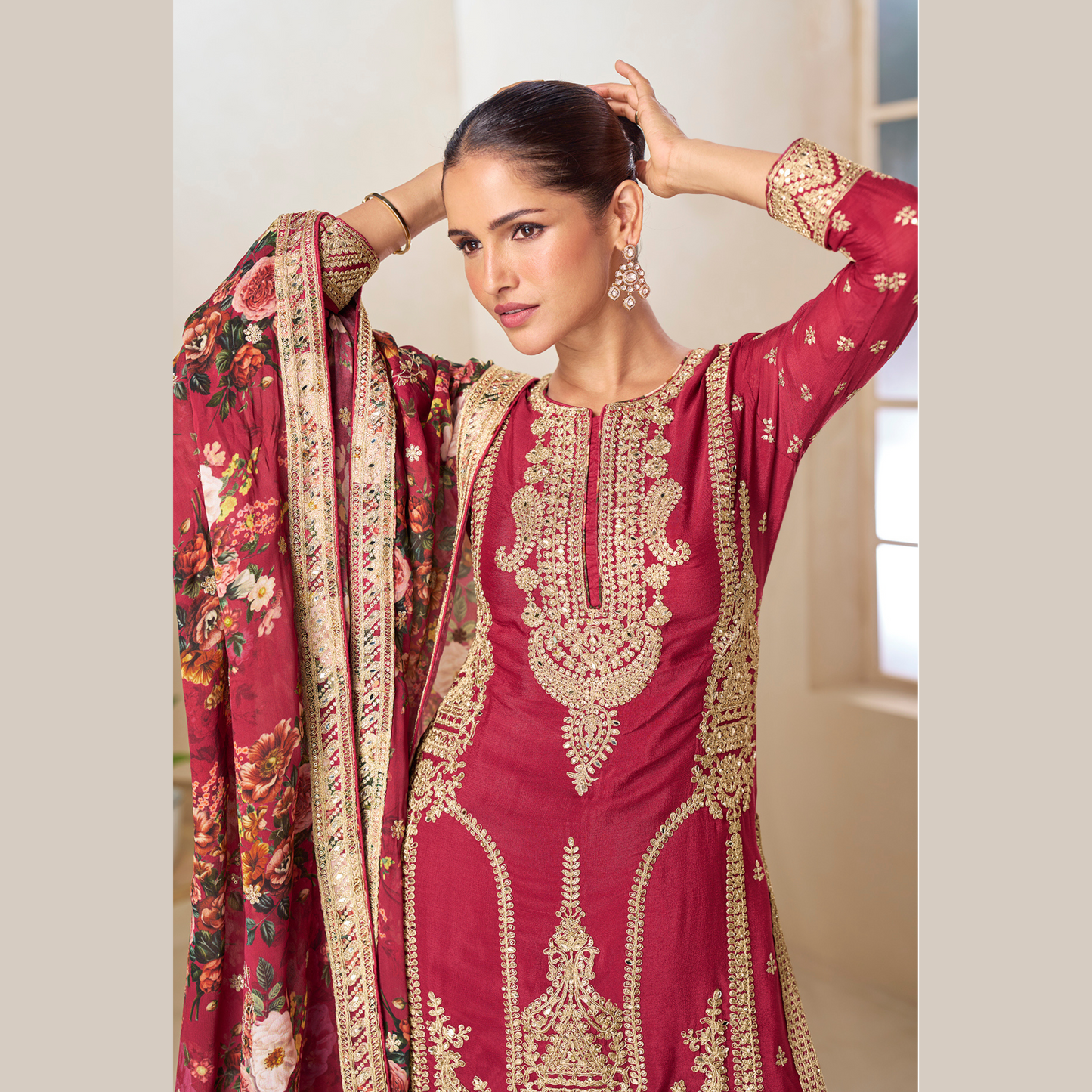 Aafreen Kurta with Floral Palazzo & Dupatta