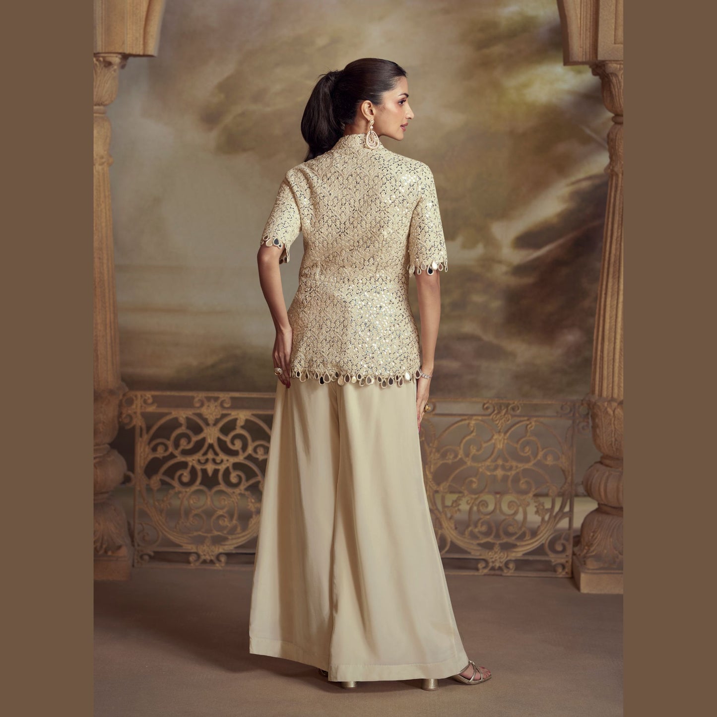 Nooraya Ivory Peplum Kurta with Palazzo Set