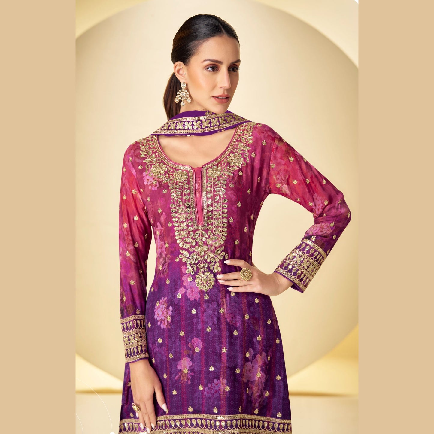 Kanika Violet Sunset Embroidered Sharara Set with Dupatta
