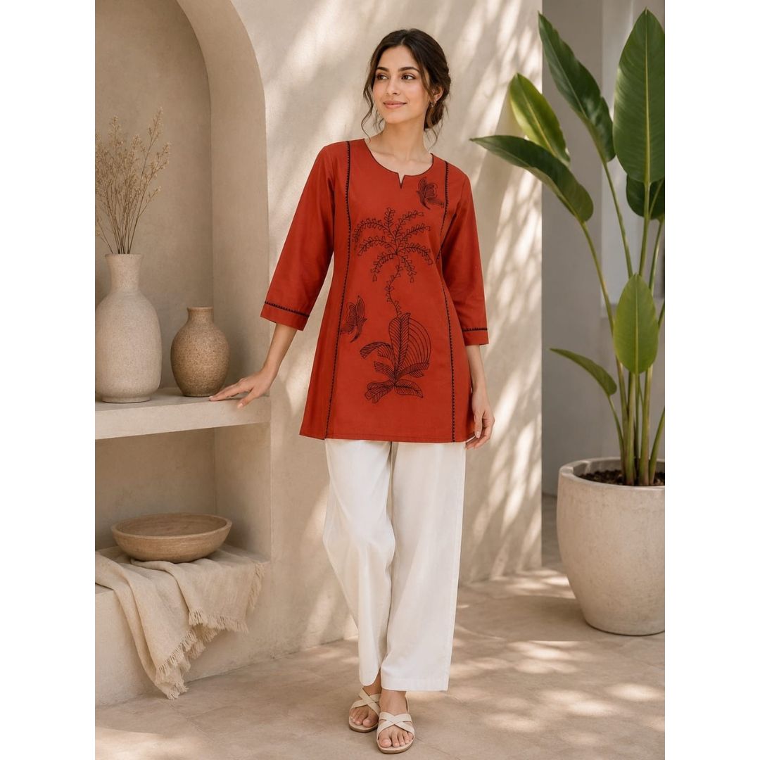 Aangan Dabu Cotton Kurti with Pants