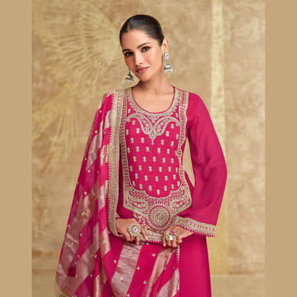 luxurious Chinon Silk Sharara Set