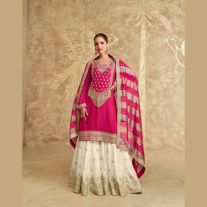 luxurious Chinon Silk Sharara Set