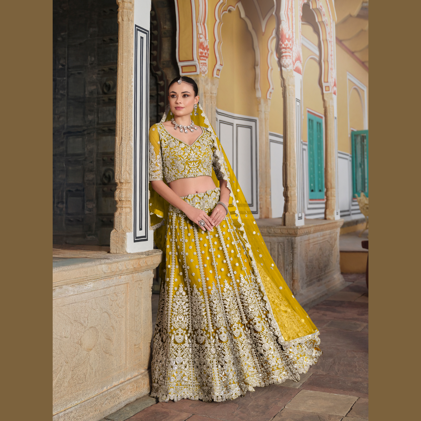 Designer Lahenga Choli Golden Mustard