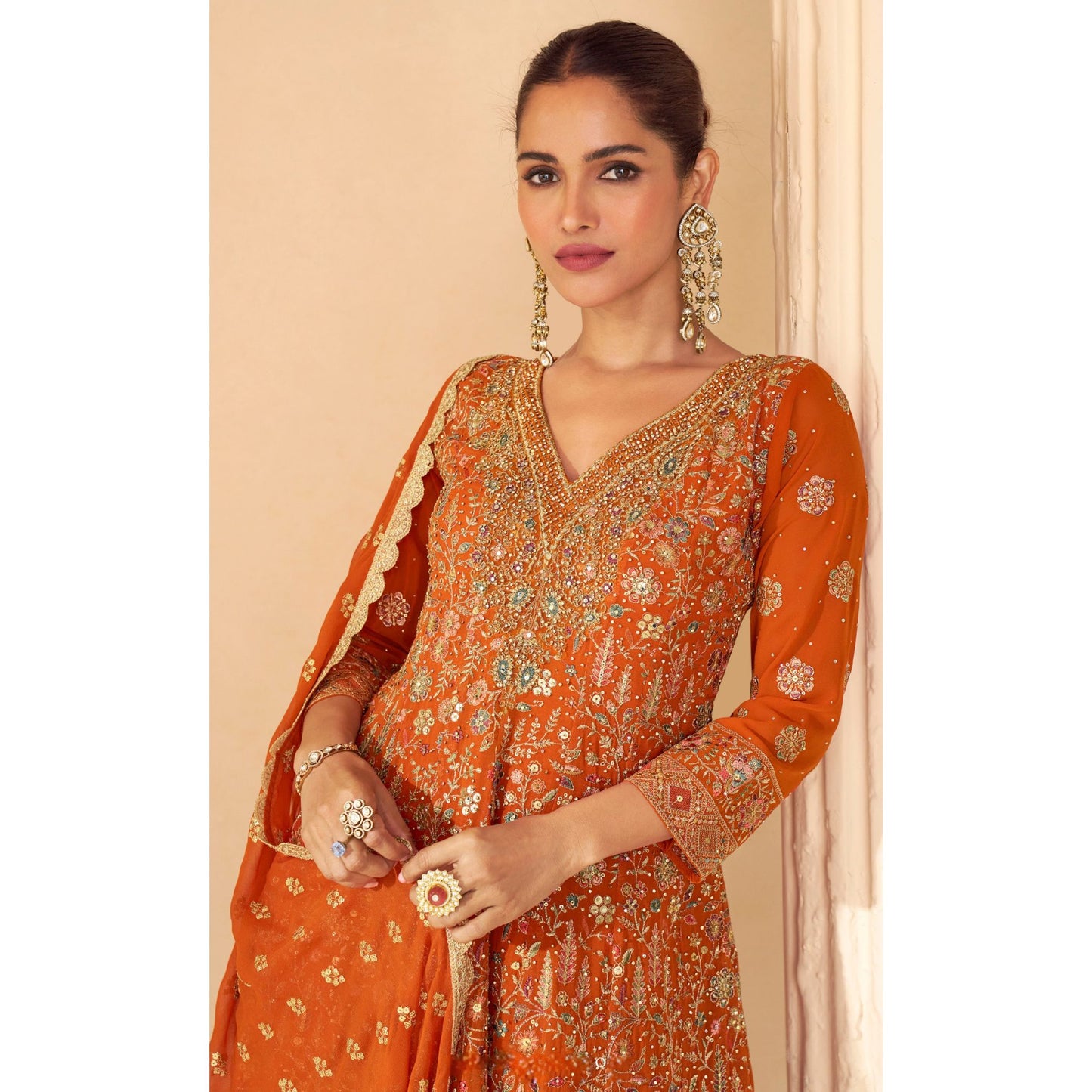 Aabroo Teal Ombre Glow Sharara Suit