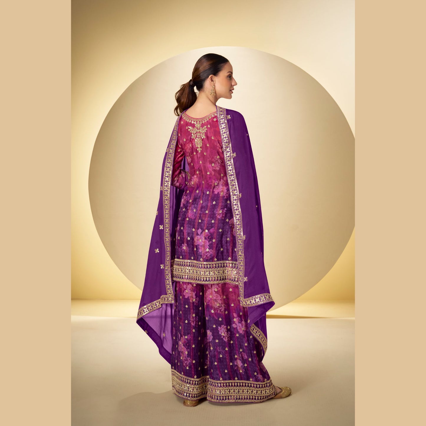 Kanika Violet Sunset Embroidered Sharara Set with Dupatta