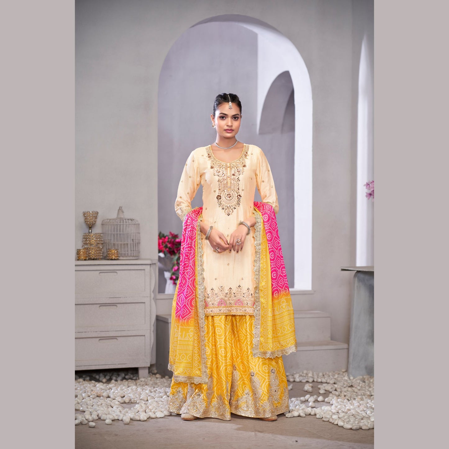 Sunrise Royale Yellow & Ivory Chinon Palazzo Suit