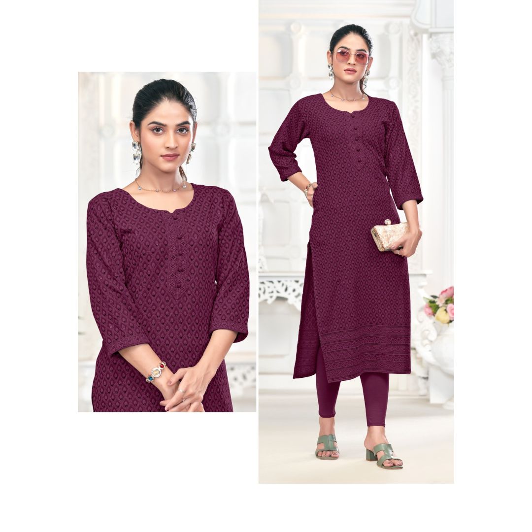 Aarzoo Chikankari Sequence Rayon Kurti Set