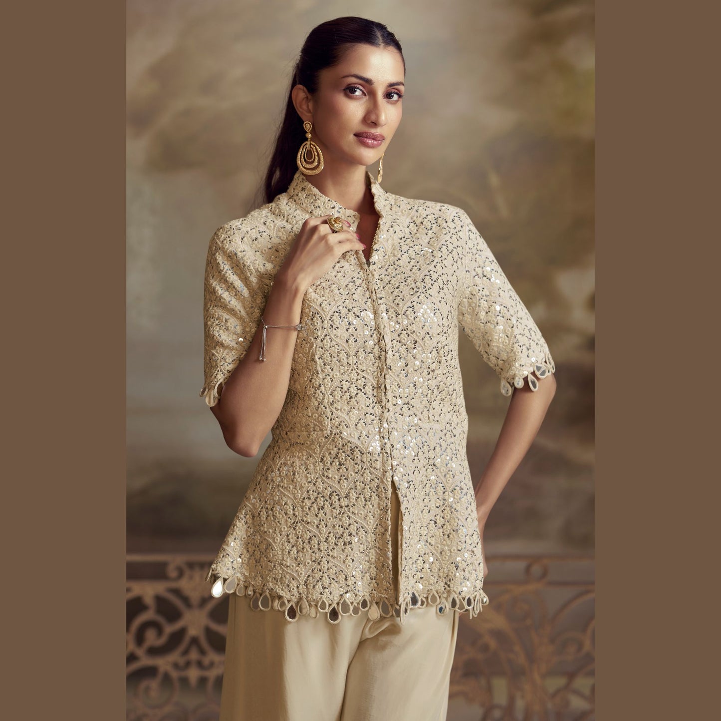 Nooraya Ivory Peplum Kurta with Palazzo Set