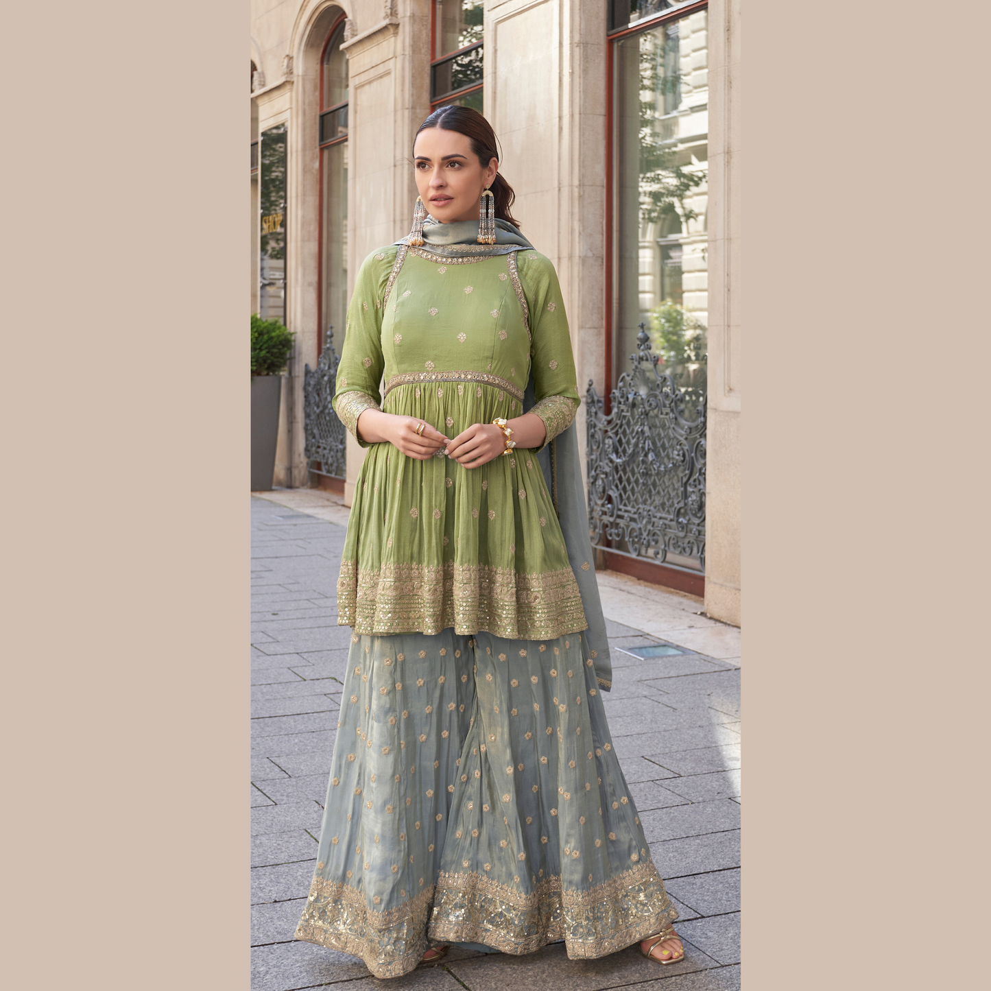 Timeless Elegance - Embroidered Sharara Kurti Set