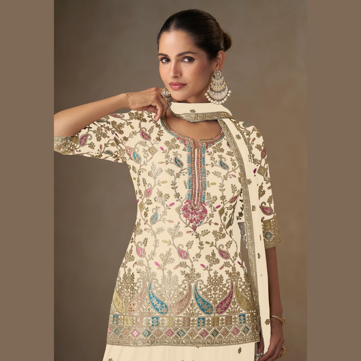 Aafreen Ivory Grace Kurta & Flared Skirt Ensemble