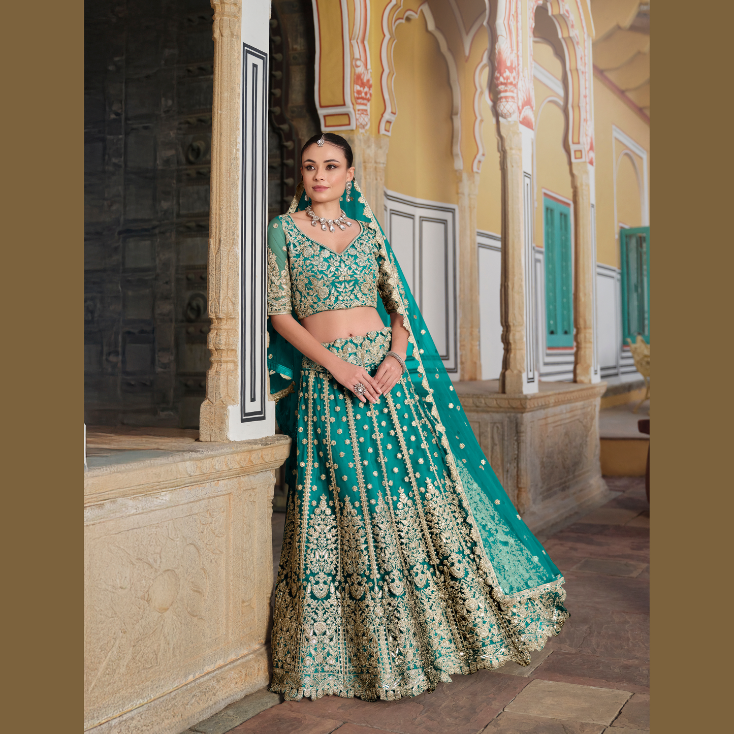 Designer Lahenga Choli Teal Majesty