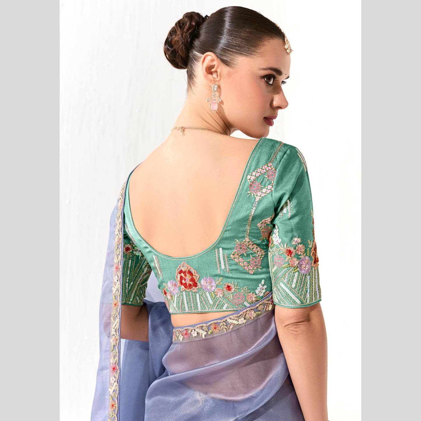 purple tint Runway Organza Tissue Saree with Heavy Embroidered Border – Designer Party Wear