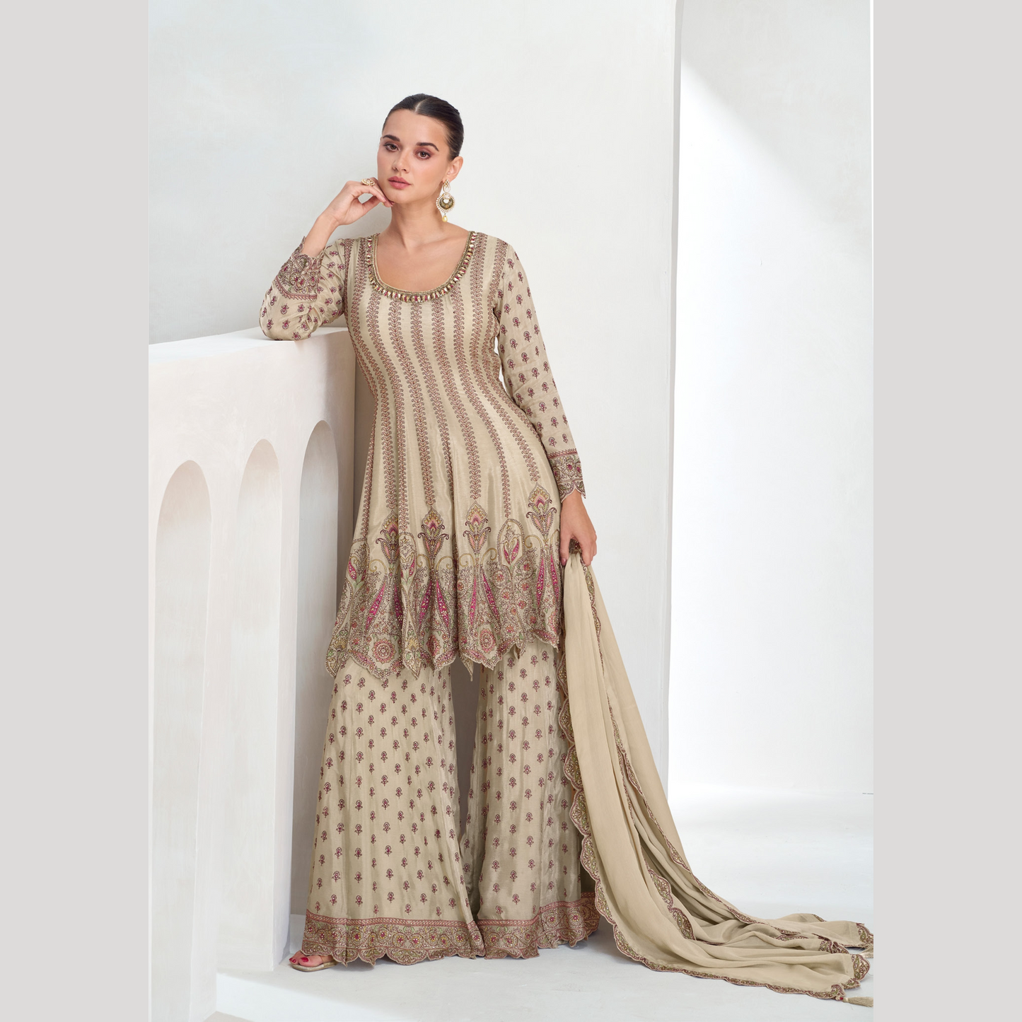 Silk Embroidered Palazzo Suit Set